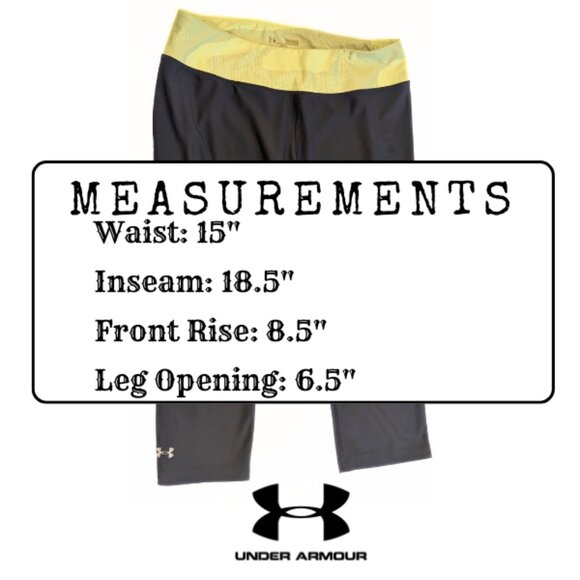 Under Armour 3/4 Length Cropped Capri Stretch Leggings, Gray & Yellow, S… - Picture 3 of 3